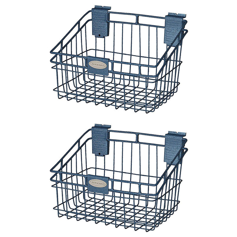 Suncast Storage Trends Slatwall Mounted Metal Wire Basket, Blue (2 Pack)