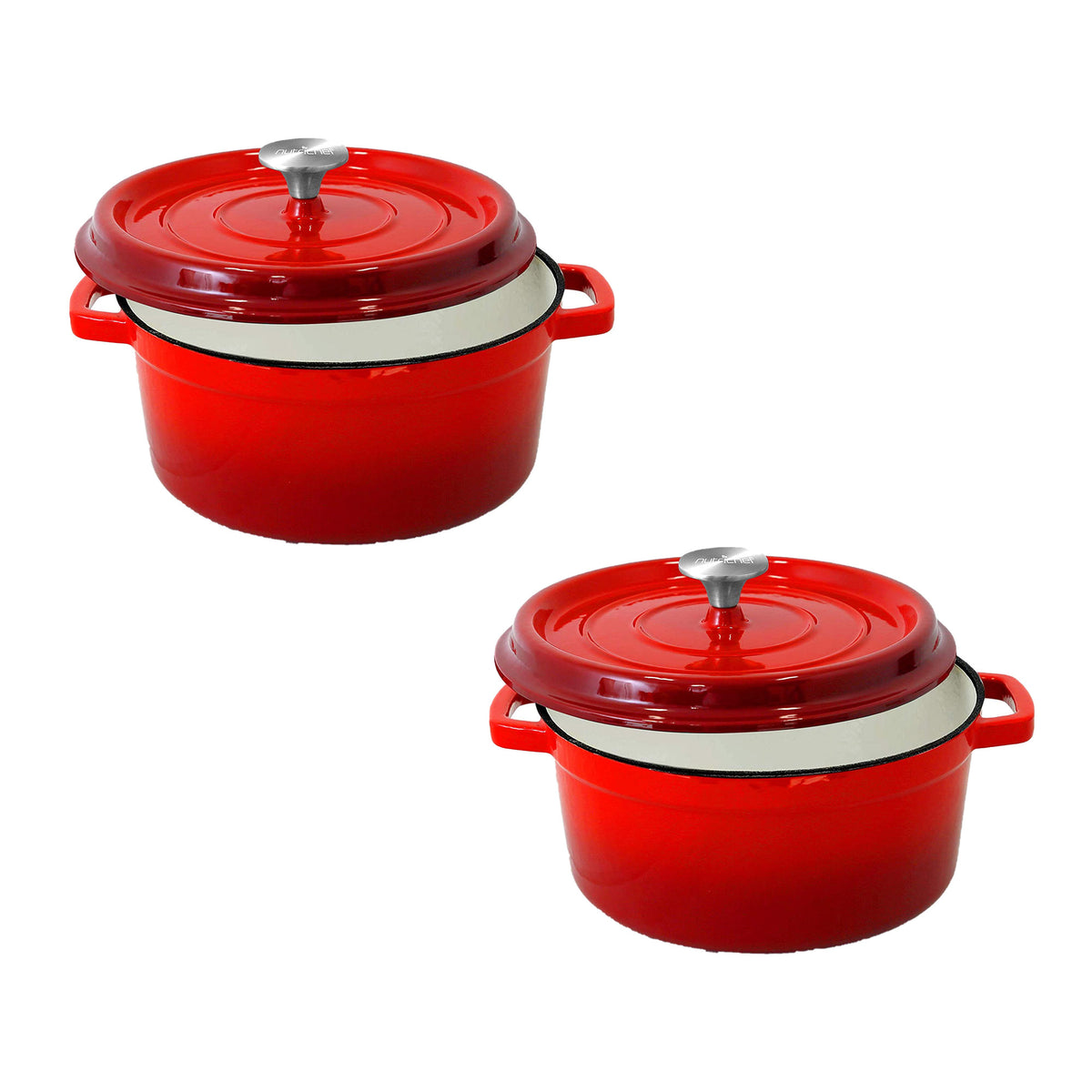 NutriChef 5 QT Enameled Cast Iron Dutch Oven w/ Self Basting Lid, Red (2 Pack)