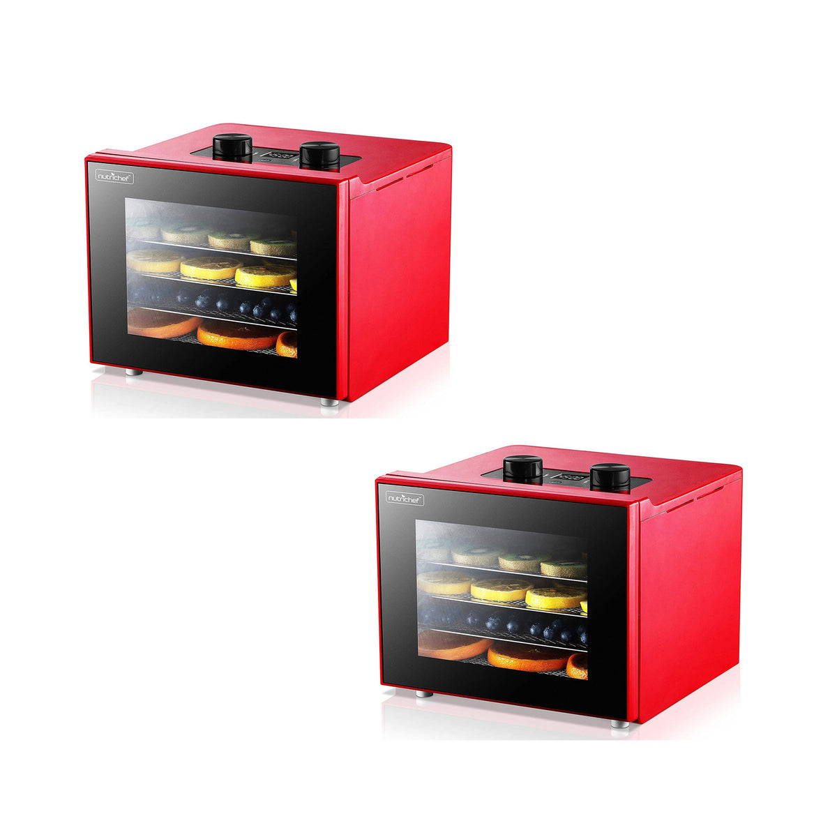 NutriChef NCDH4S.5 Premium Food 350W Dehydrator Machine w/ 4 Trays, Red (2 Pack)