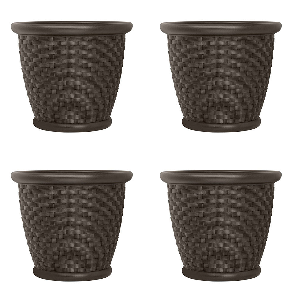 Suncast Sonora 22 Inch Resin Wicker Decorative Garden Flower Planter (4 Pack) - VMInnovations