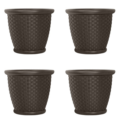 Suncast Sonora 22 Inch Resin Wicker Decorative Garden Flower Planter (4 Pack) - VMInnovations
