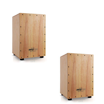 Pyle Pro Hybrid Acoustic Electric Cajon with Built In Pickup Connector (2 Pack)