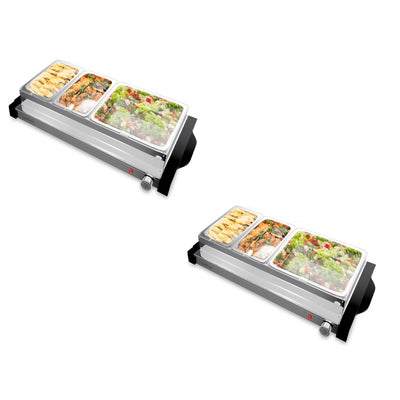 NutriChef 3 Tray Electric Hot Plate Buffet Warmer Chafing Serving Dish (2 Pack)