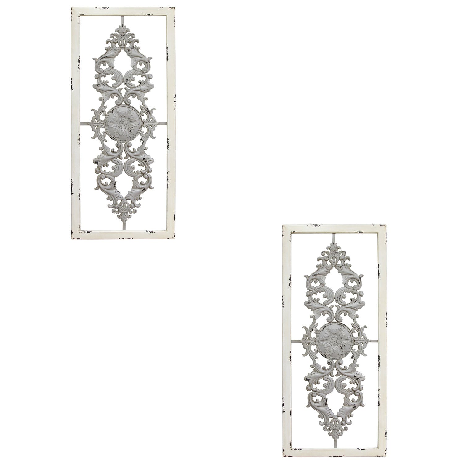 Stratton Home Decor Handmade Wood Rustic Scroll Panel Wall Decor, Gray (2 Pack) - VMInnovations