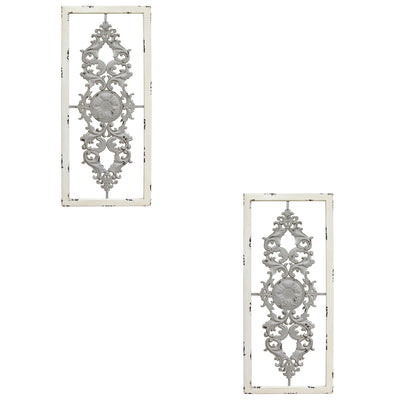 Stratton Home Decor Handmade Wood Rustic Scroll Panel Wall Decor, Gray (2 Pack) - VMInnovations