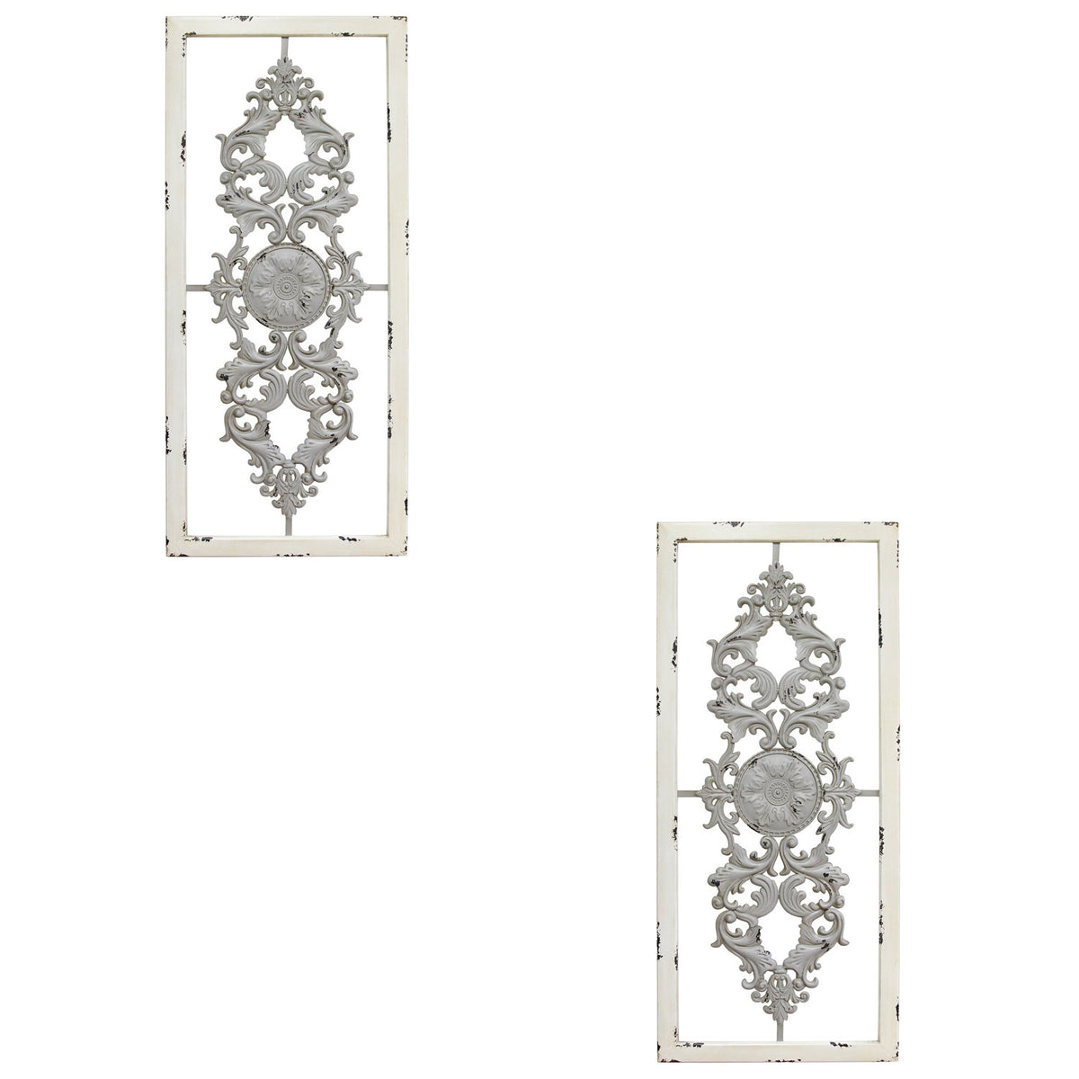 Stratton Home Decor Handmade Wood Rustic Scroll Panel Wall Decor, Gray (2 Pack)