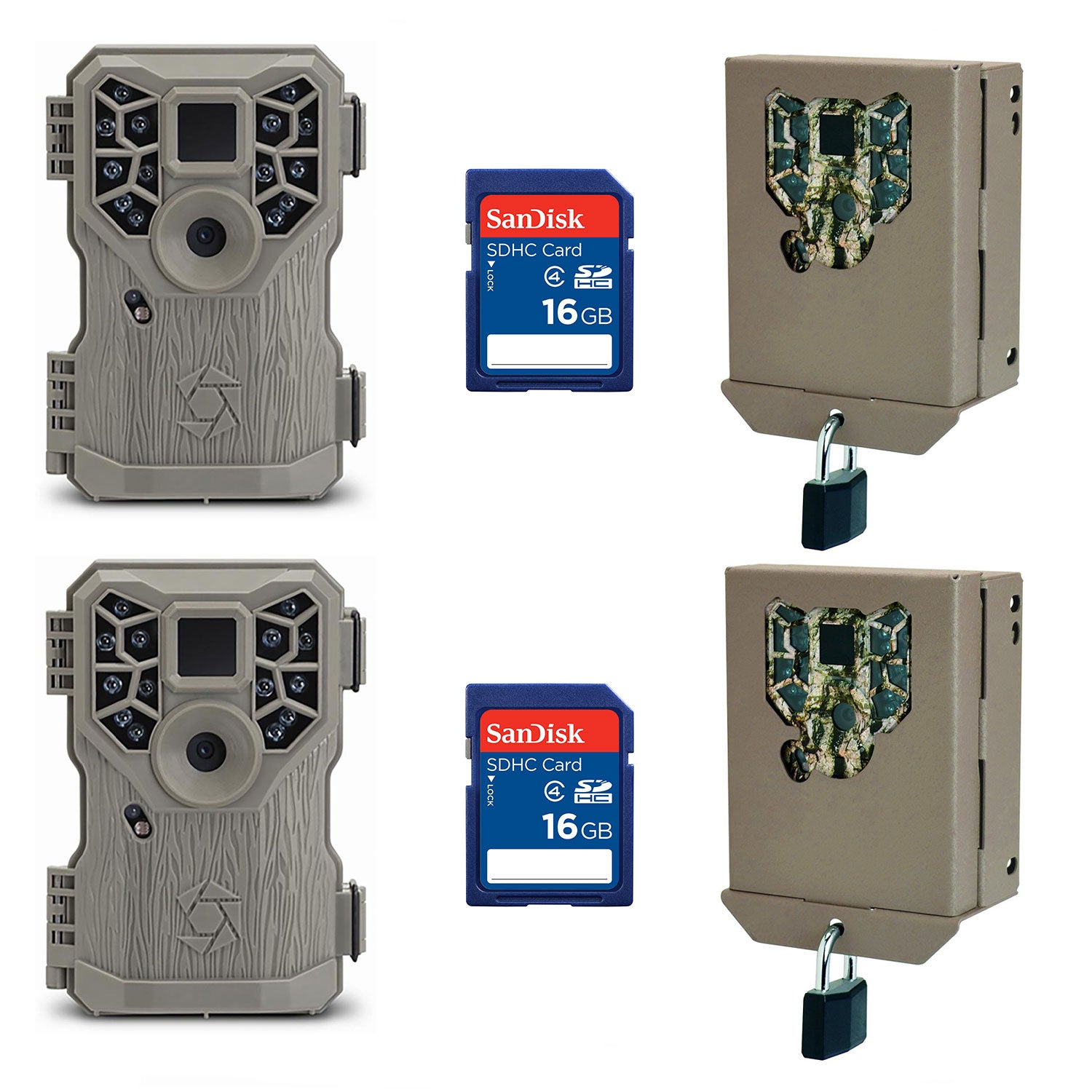 Stealth Cam 8MP Game Camera (2 pk) + 16GB SD Card (2 pk) + Security Box (2 pk)