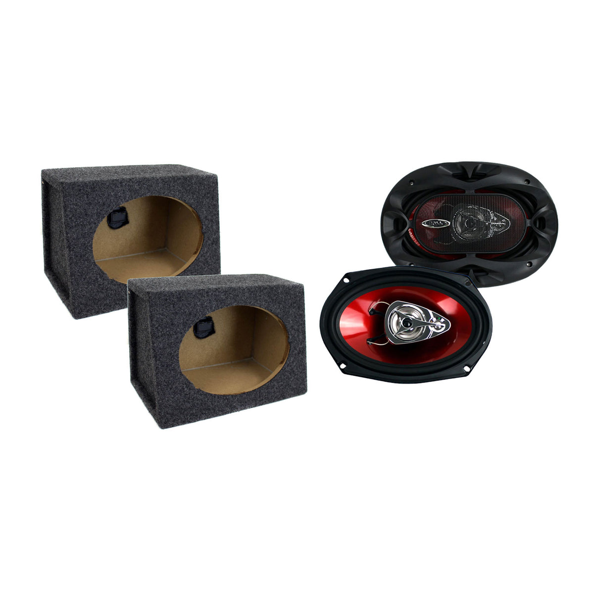 QPower Angled 6 x 9 Inch Speaker Box (2 Pack) & BOSS CH6930 Speaker (2 Pack)