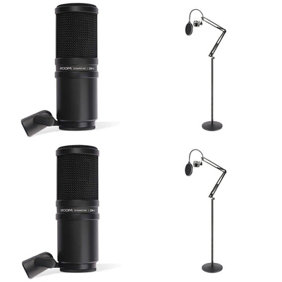 Zoom Dynamic Microphone Digital Recorder w/ Pyle Spring Arm Floor Stand (2 Pack)