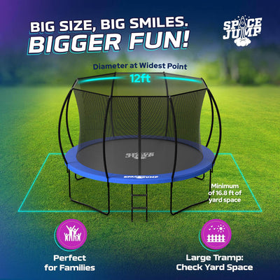 SpaceJump Nova 12 Ft Trampoline, Outdoor Bounce Pad with Safety Net, Blue/Black