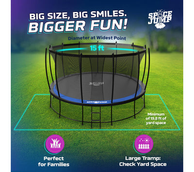 SpaceJump Astro 15' Round Outdoor Trampoline w/ AstroJam Basketball Hoop, Black - VMInnovations
