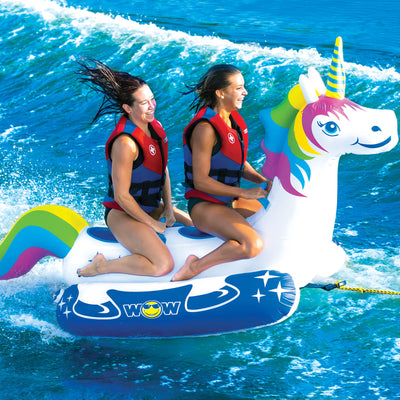 WOW Watersports Mega Ducky 2 Person Boating Tube and Rainbow Unicorn Lake Tube