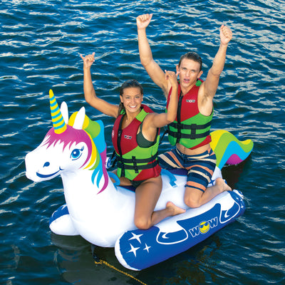 WOW Watersports Mega Ducky 2 Person Boating Tube and Rainbow Unicorn Lake Tube