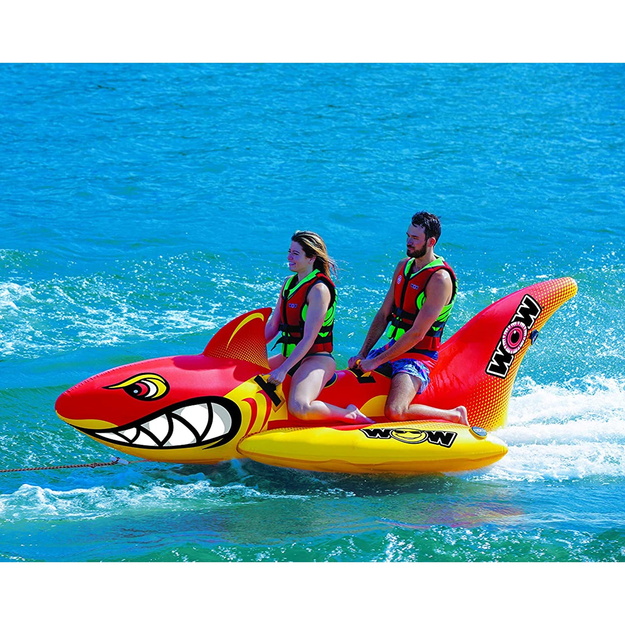 WOW Watersports Inflatable Big Shark Boating Tube & Rainbow Unicorn Ride On Tube