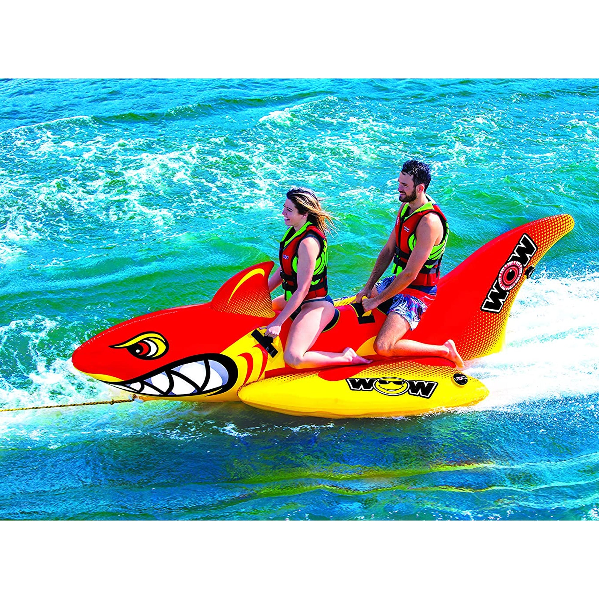WOW Watersports Inflatable Big Shark Boating Tube & Rainbow Unicorn Ride On Tube