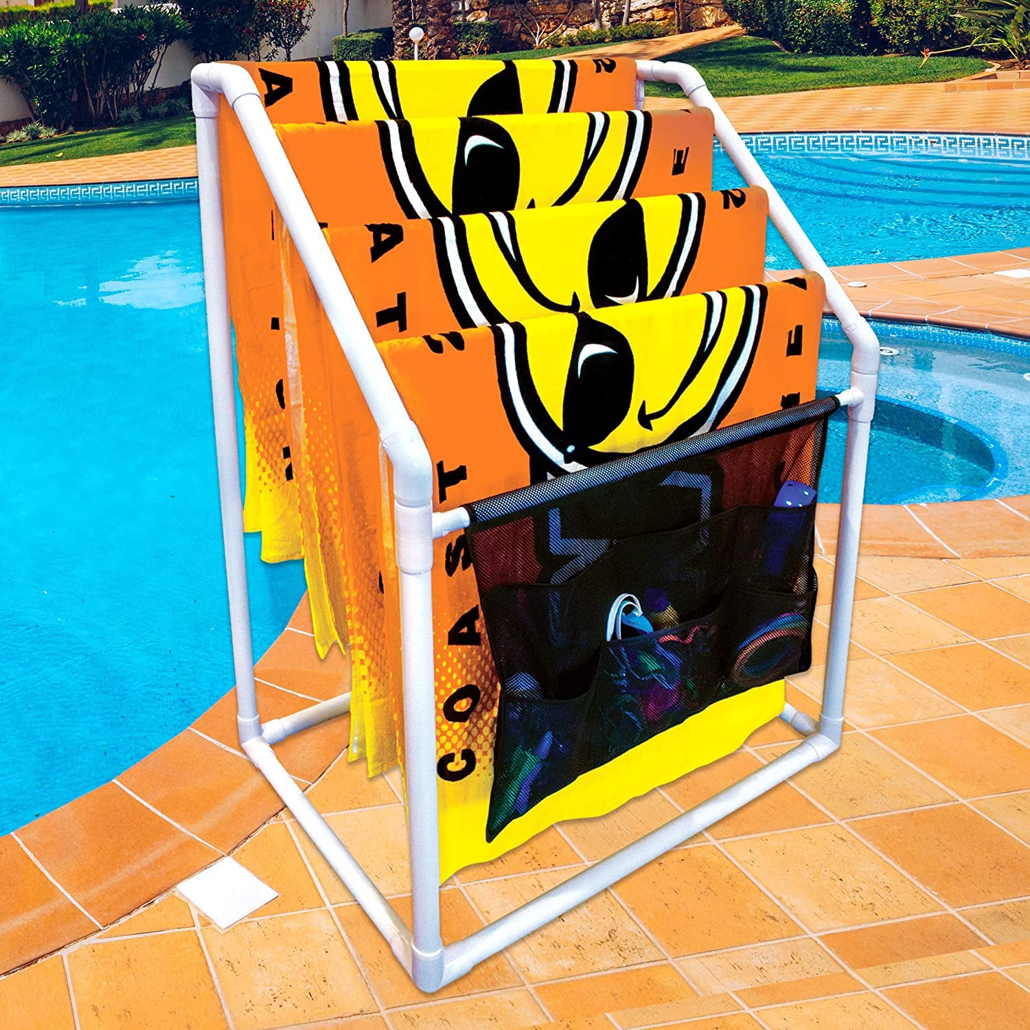WOW Watersports Freestanding 5 Rail Towel Rack and Backyard Mega Waterslide