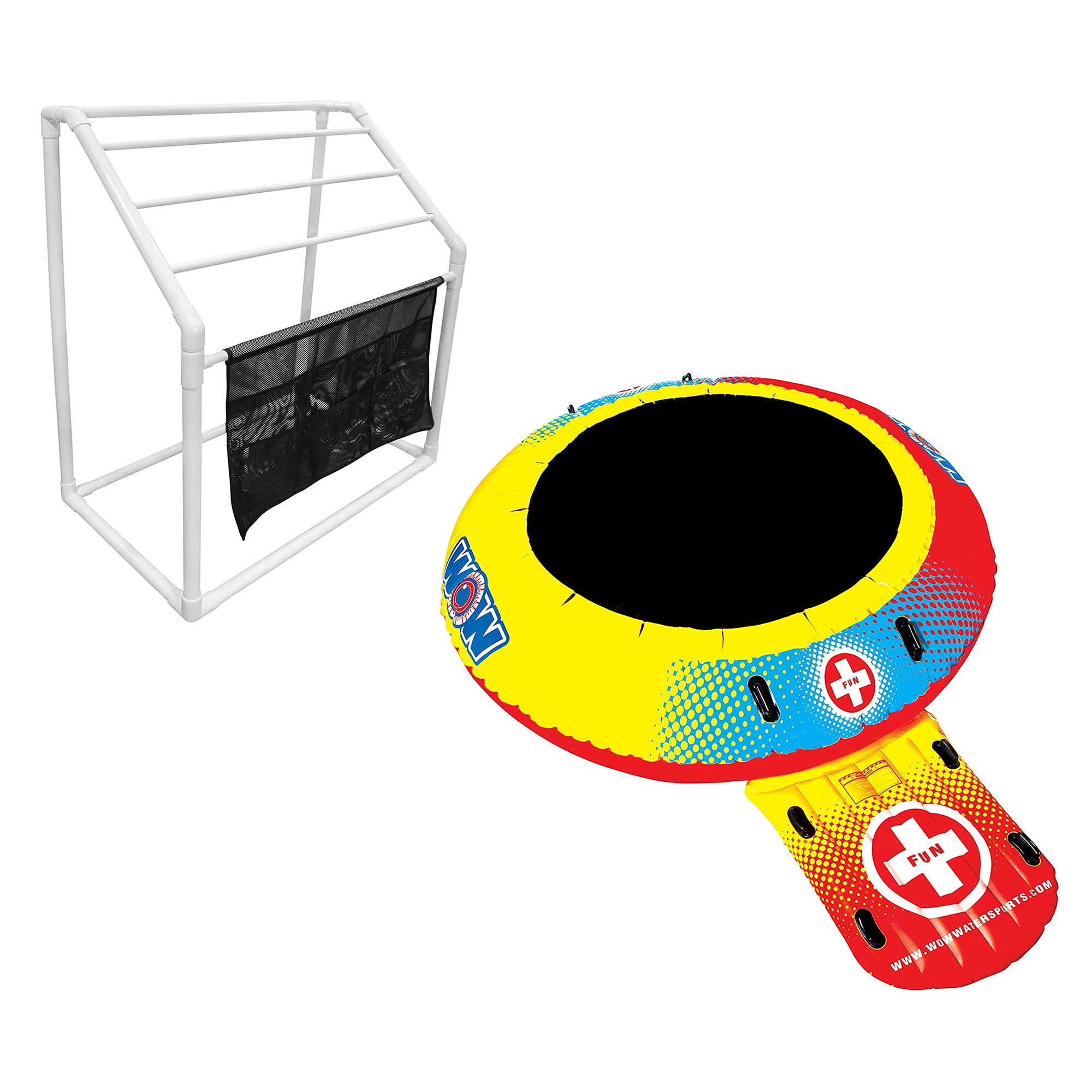 WOW Watersports Freestanding 5 Rail Towel Rack and 10 Foot Trampoline Bouncer