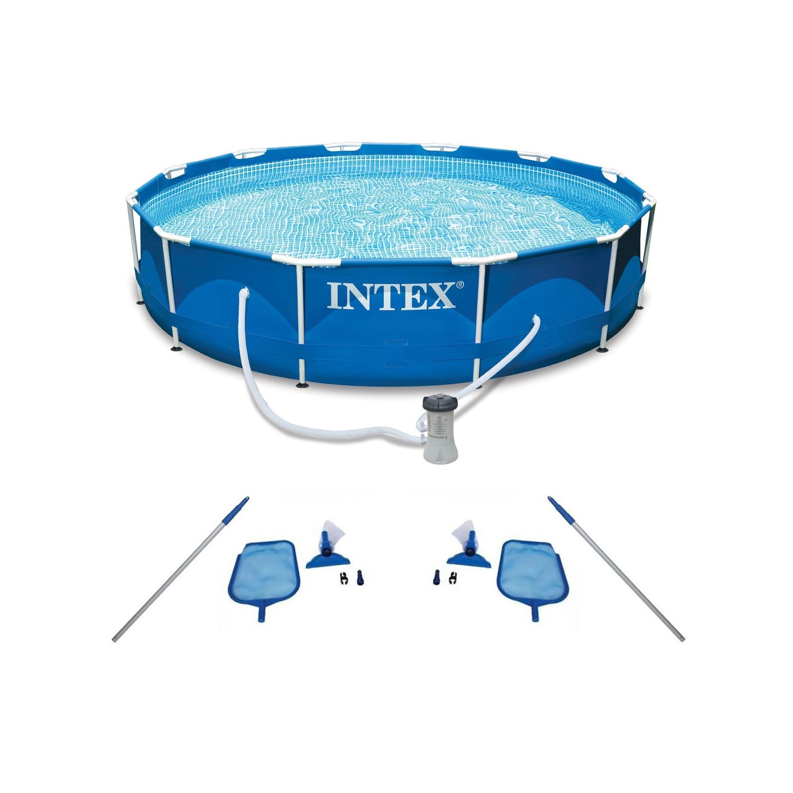 Intex Metal Frame Swimming Pool with Filter Pump and Pool Cleaning Kit (2 Pack) - VMInnovations