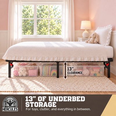 Hercules Folding Metal Bed Frame, 14 Inch Platform Mattress Foundation, Twin