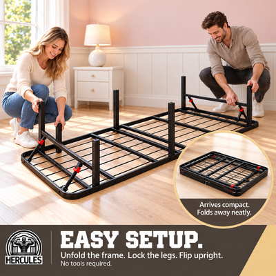 Hercules Folding Metal Bed Frame, 14 Inch Platform Mattress Foundation, Twin