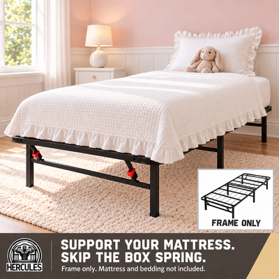 Hercules Folding Metal Bed Frame, 14 Inch Platform Mattress Foundation, Twin