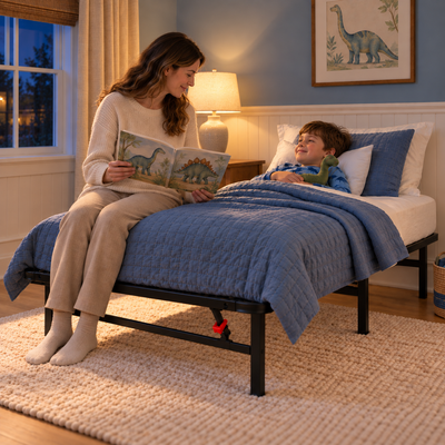 Hercules Folding Metal Bed Frame, 14 Inch Platform Mattress Foundation, Twin
