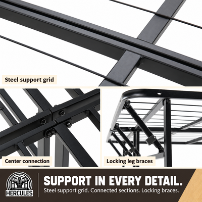 Hercules Folding Metal Bed Frame, 14 Inch Platform Mattress Foundation, Full - VMInnovations
