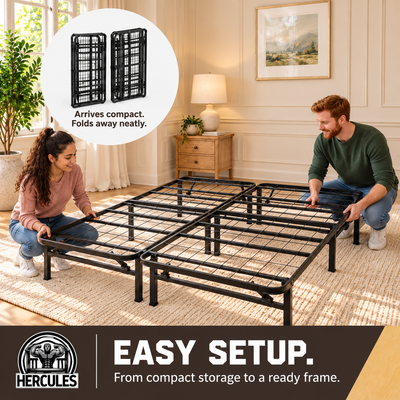Hercules Folding Metal Bed Frame, 14 Inch Platform Mattress Foundation, Full - VMInnovations