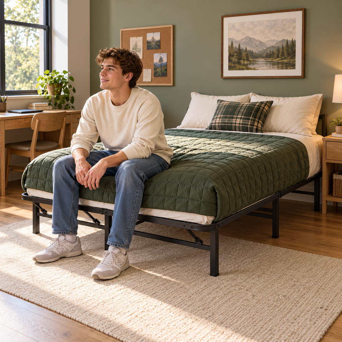Hercules Folding Metal Bed Frame, 14 Inch Platform Mattress Foundation, Full - VMInnovations