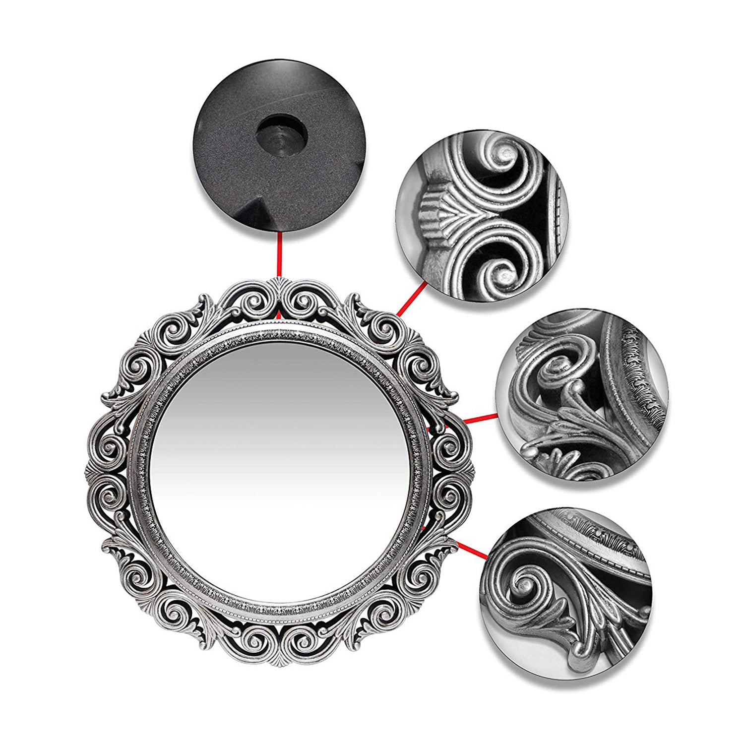 Infinity Instruments Antique Design Large 24-Inch Round Wall Mirror (Open Box)