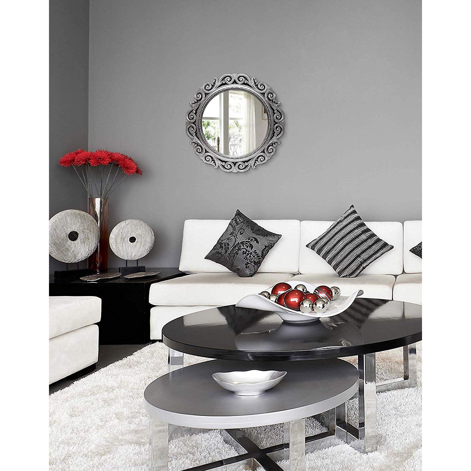 Infinity Instruments Antique Design Large 24-Inch Round Wall Mirror (Open Box)
