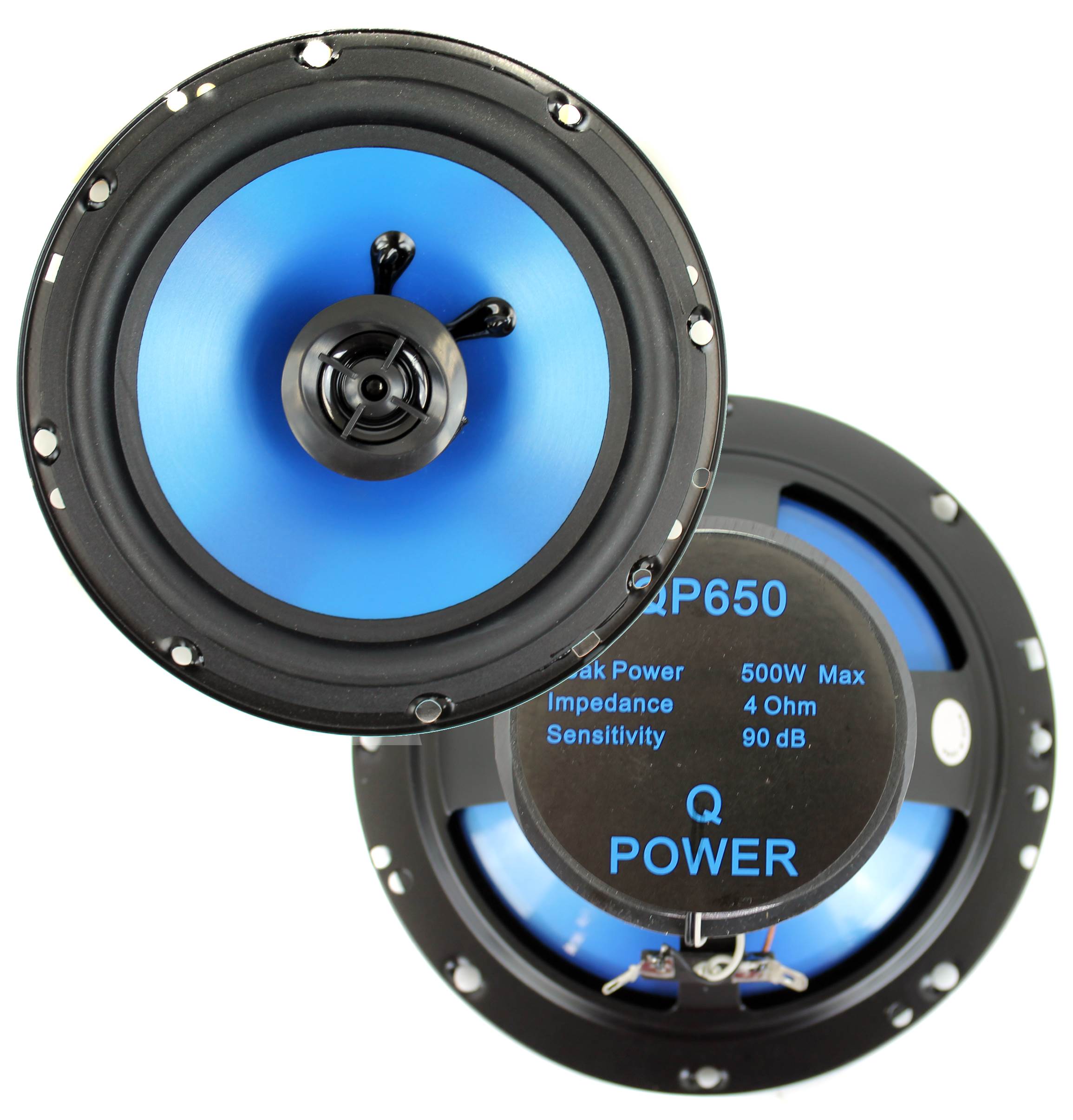 2) Q POWER 6.5" 300 Watt 2-Way Blue Car Speakers | QP650 (Used)