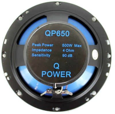 QPower 6.5" 300 Watt 2-Way Blue Car Audio Stereo Coaxial Speakers | QP650 (2)