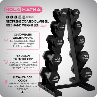 HolaHatha Neoprene Coated Dumbbell Free Hand Weight Set with Rack(For Parts)