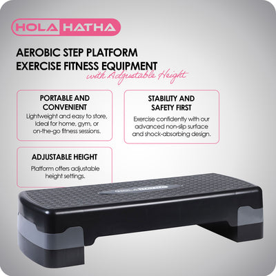 HolaHatha Aerobic Step Platform Exercise Fitness Equipment w/ Adjustable Height