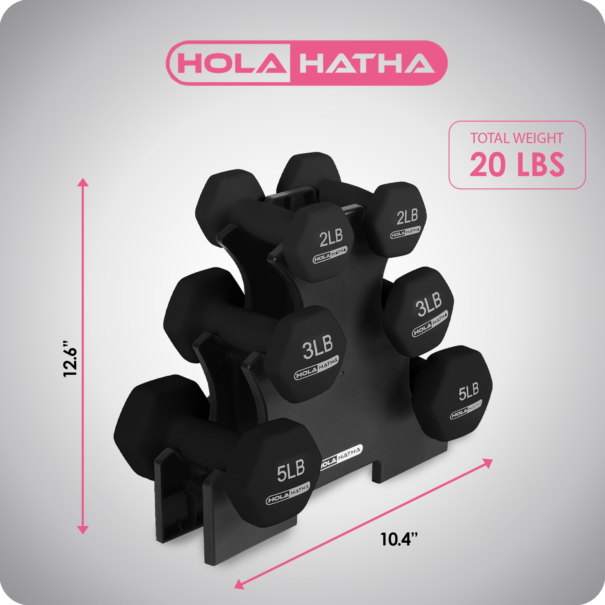 HolaHatha 2, 3, and 5 Pound Dumbbell Free Hand Weight Set w/Rack, Black (Used) - VMInnovations