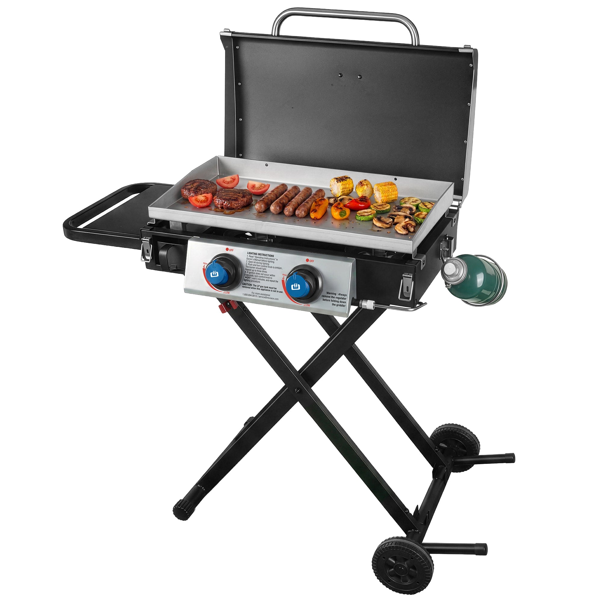 Razor Griddle 25 Inch 2 Burner LP Propane Gas w/ Folding Shelf, Steel (Open Box)