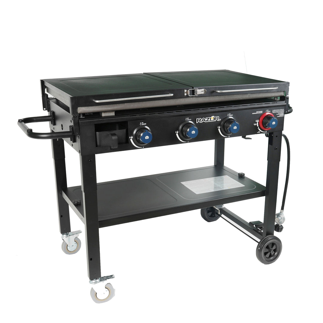 Razor Griddle Outdoor 4 Burner LP Propane Gas Griddle Grill w/Shelves (Used) - VMInnovations
