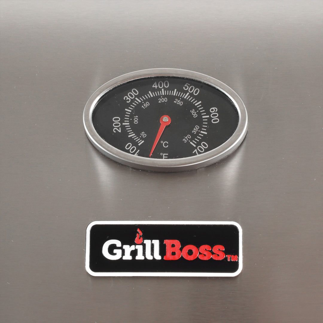 Grill Boss 3 Burner Gas Grill w/ Top Cover and Shelves, Stainless Steel (Used)