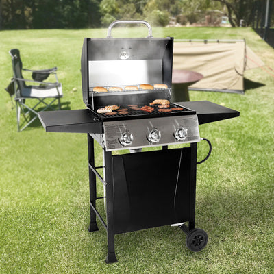 Grill Boss 3 Burner Gas Grill w/ Top Cover and Shelves, Stainless Steel (Used) - VMInnovations