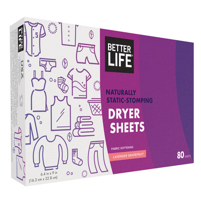 Better Life Hypoallergenic Natural Dryer Sheets, Lavender Grapefruit, 80 Count