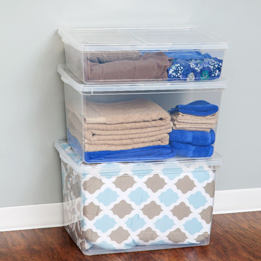 IRIS USA Extra Large Hard Plastic Stackable Closet Clear Storage Bin, 6 Pack