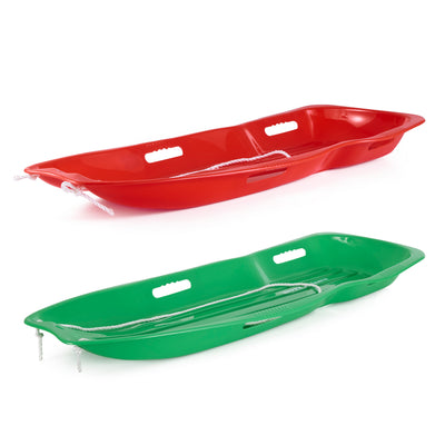 Slippery Racer Downhill Xtreme Plastic Toboggan Snow Sled, Red & Green (2 Pack)