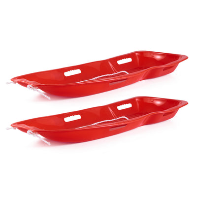 Slippery Racer Downhill Xtreme Adults and Kids Toboggan Snow Sled, Red (2 Pack)