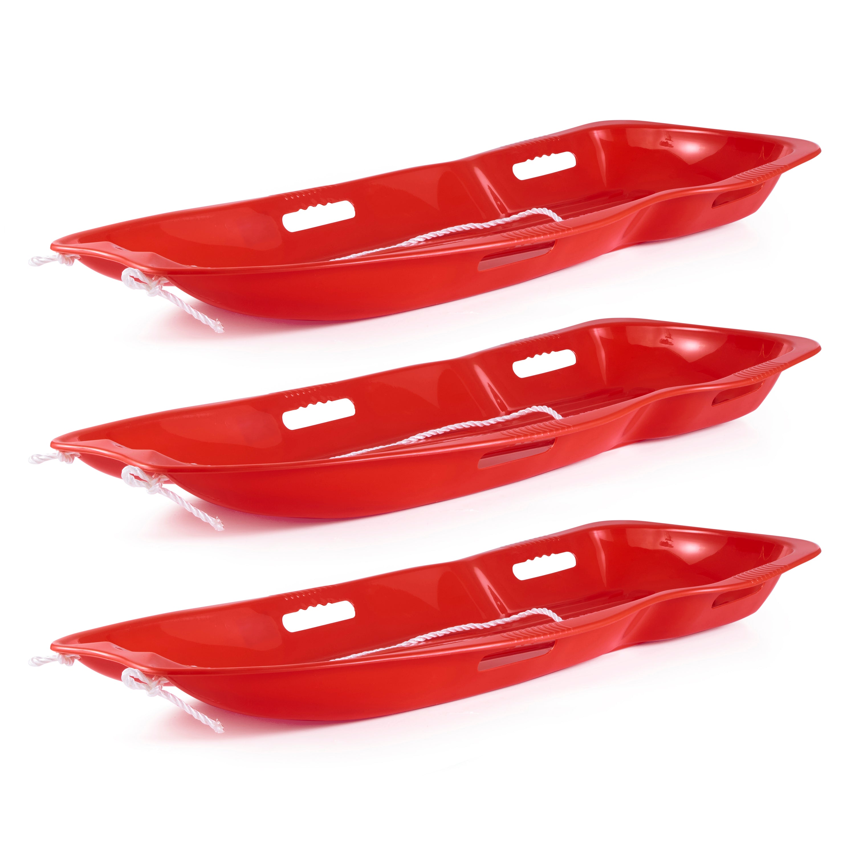 Slippery Racer Downhill Xtreme Kids Plastic Toboggan Snow Sled, Red (3 Pack)