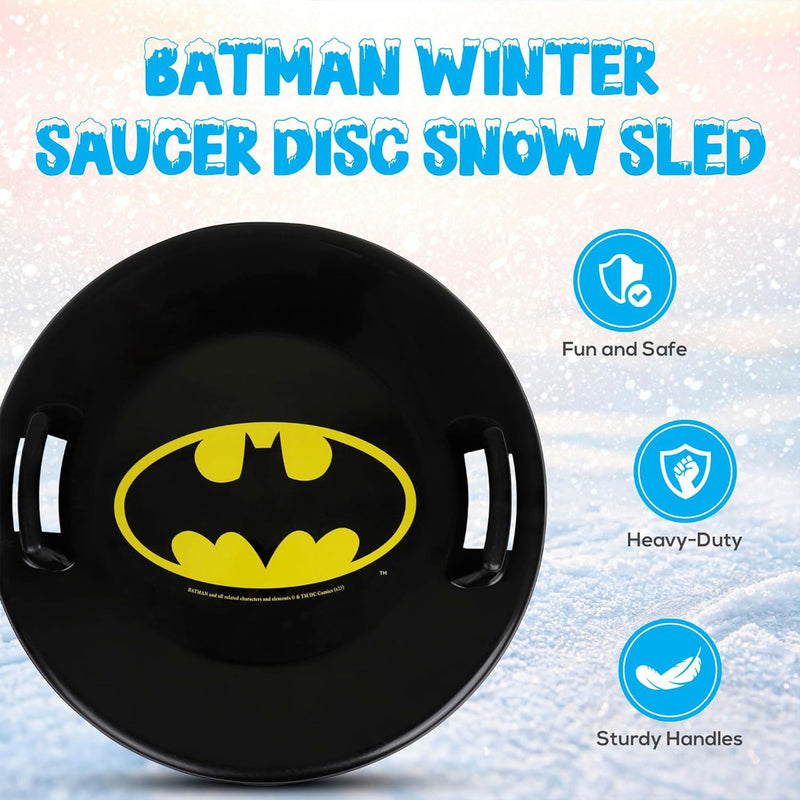 Slippery Racer Downhill Pro Round Batman Plastic Saucer Disc Snow Sled, Black