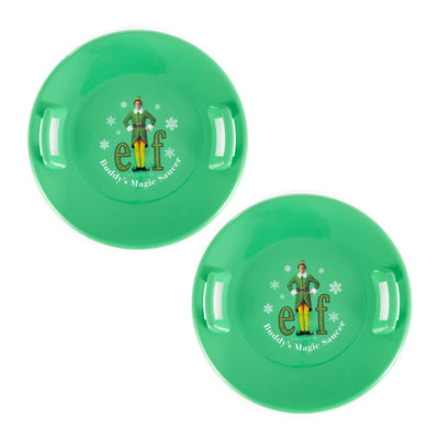 Slippery Racer Downhill Buddy The Elf Plastic Saucer Disc Sled, Green (2 Pack)