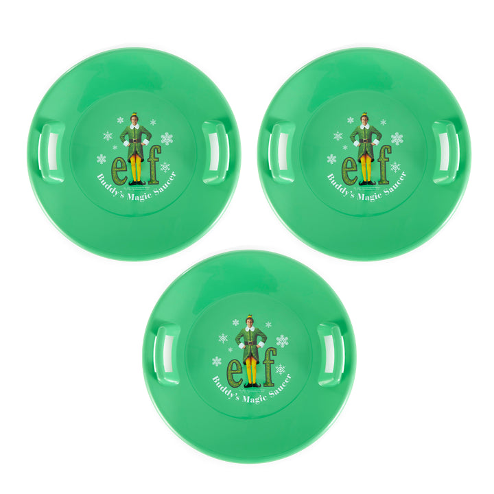 Slippery Racer Downhill Pro Buddy The Elf Saucer Disc Snow Sled, Green (3 Pack)