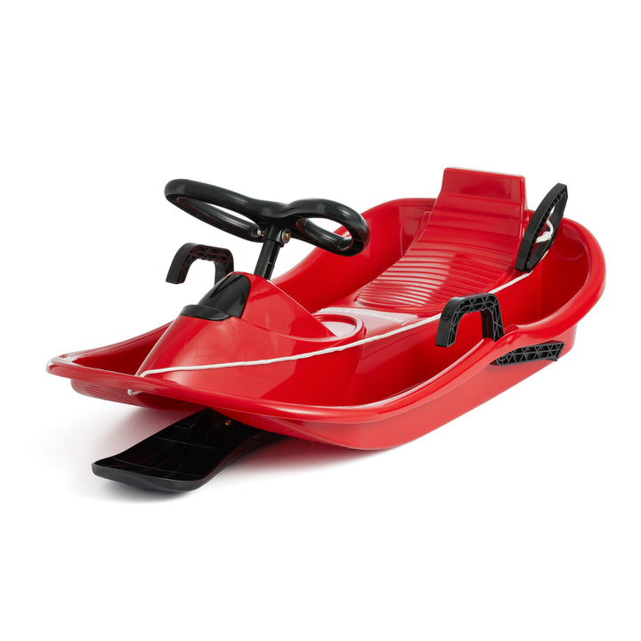 Slippery Racer Downhill Derby Kids Toddler Steerable Plastic Snow Sled, Red