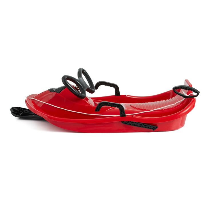 Slippery Racer Downhill Derby Kids Toddler Steerable Plastic Snow Sled, Red
